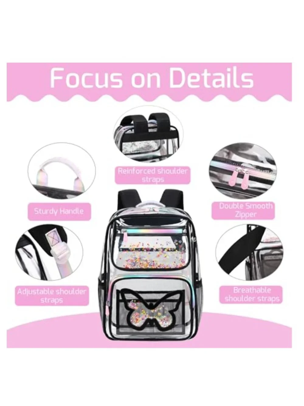 Clear Backpack for Girls Kids Heavy Duty See Through School Bag Stadium Approved